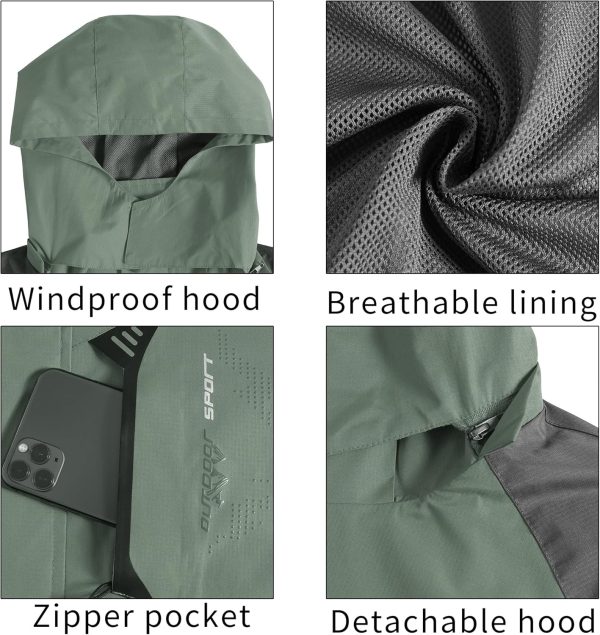 TEZO Mens Rain Jacket Waterproof with Hooded Hiking Coat Lightweight - Image 4