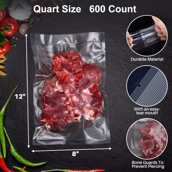 600 Vacuum Sealer Bags for Food, 8 x 12 Inch Precut, BPA Free Quart Bags, - Image 4