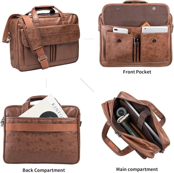seyfocnia Men's Business Travel Briefcase Leather Handmade Messenger Bags - Image 5