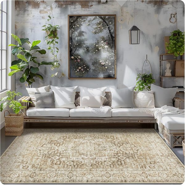 Area Rug Living Room Carpets: 6x9 Large Machine Washable Rug Boho Vintage - Image 8