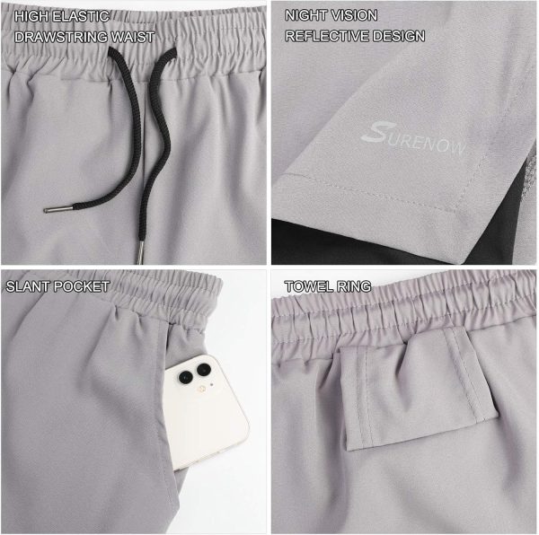 Surenow Mens 2 in 1 Running Shorts Quick Dry Athletic Shorts with Liner, - Image 4
