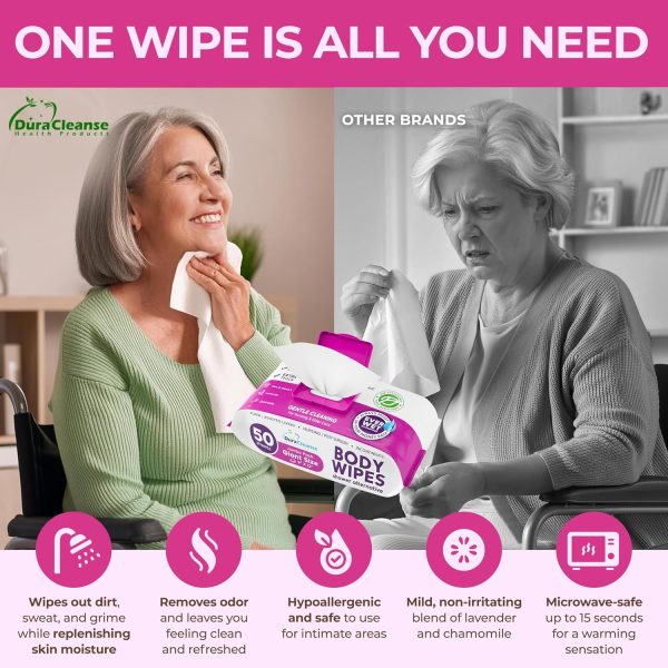 XL Bath Wipes for Adults Bathing No Rinse (2pk) - 100 Count + 8 Travel - Image 3
