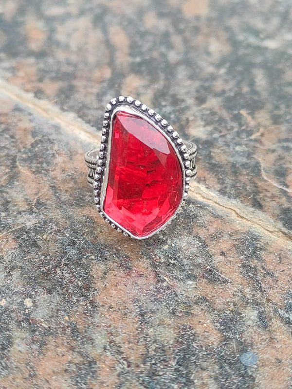 Garnet Quartz Ring|Boho Hippie Style ring|925 Sterling Silver Plated| - Image 4