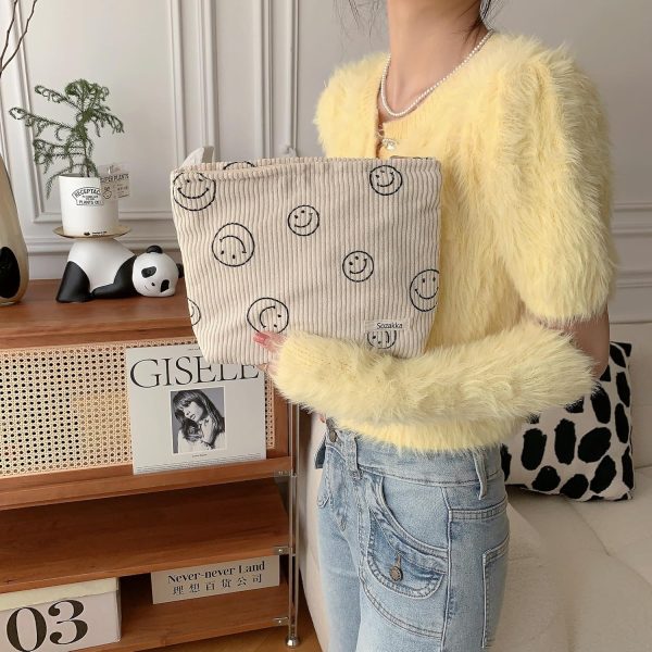 Cosmetic Bags for Women - Corduroy Cosmetic Bag Aesthetic Women Handbags - Image 4