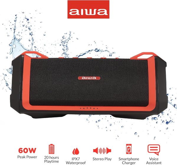 Aiwa Exos-3 Waterproof Bluetooth Speaker, 60W Peak Power, 20-Hour Playtime, - Image 2