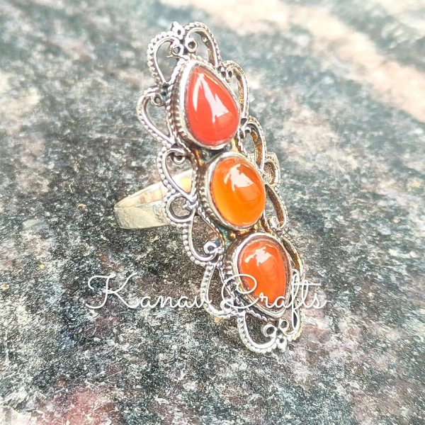 Vintage Long Ring|Natural Carnelian|Long Ring|Designer Ring| Boho - Image 6