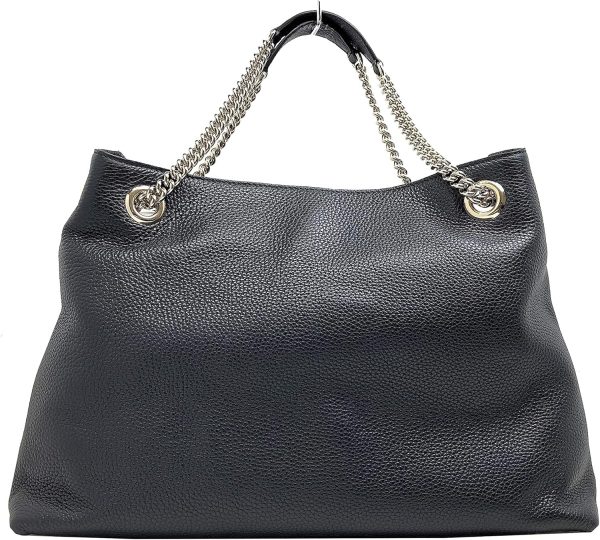 Gucci Soho Medium Black Double Leather Chain Shoulder Bag Tote Black Gold - Image 6