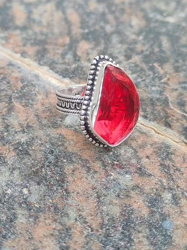 Garnet Quartz Ring|Boho Hippie Style ring|925 Sterling Silver Plated| - Image 7