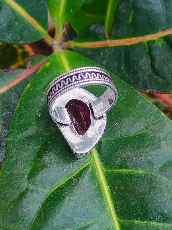 Garnet Quartz Ring|Boho Hippie Style ring|925 Sterling Silver Plated| - Image 5