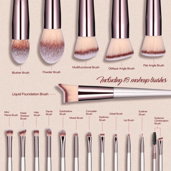 BS-MALL Makeup Brush Set 18 Pcs Premium Synthetic Foundation Powder - Image 2
