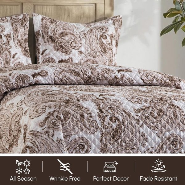 Elegant Comfort 3-Piece Boho Quilted Reversible Floral Paisley Bedspread - Image 7