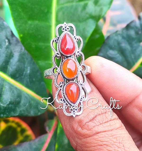 Vintage Long Ring|Natural Carnelian|Long Ring|Designer Ring| Boho - Image 8