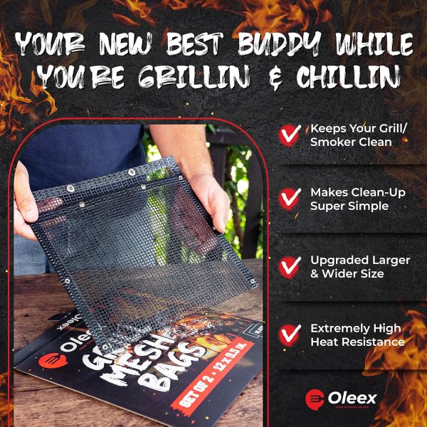 Oleex Non-Stick Large BBQ Grilling Bags + Basting Brush - Reusable PTFE - Image 5