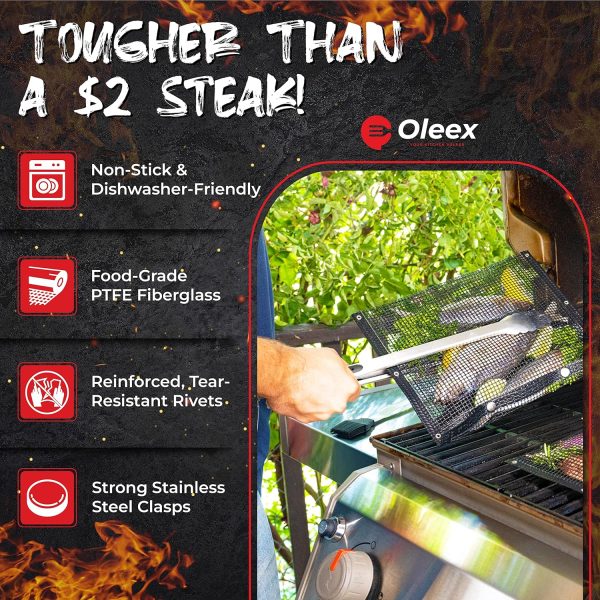 Oleex Non-Stick Large BBQ Grilling Bags + Basting Brush - Reusable PTFE - Image 3