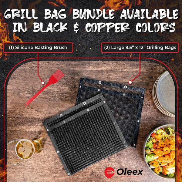 Oleex Non-Stick Large BBQ Grilling Bags + Basting Brush - Reusable PTFE - Image 4