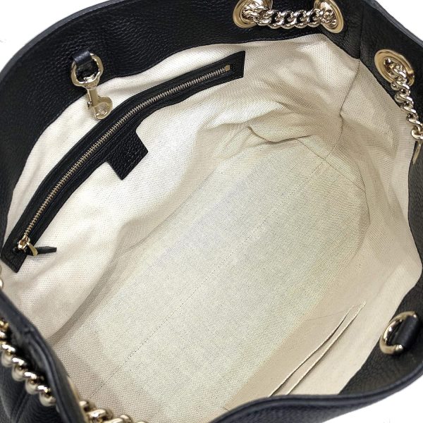 Gucci Soho Medium Black Double Leather Chain Shoulder Bag Tote Black Gold - Image 7