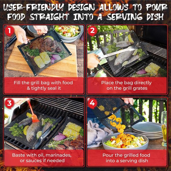 Oleex Non-Stick Large BBQ Grilling Bags + Basting Brush - Reusable PTFE - Image 2