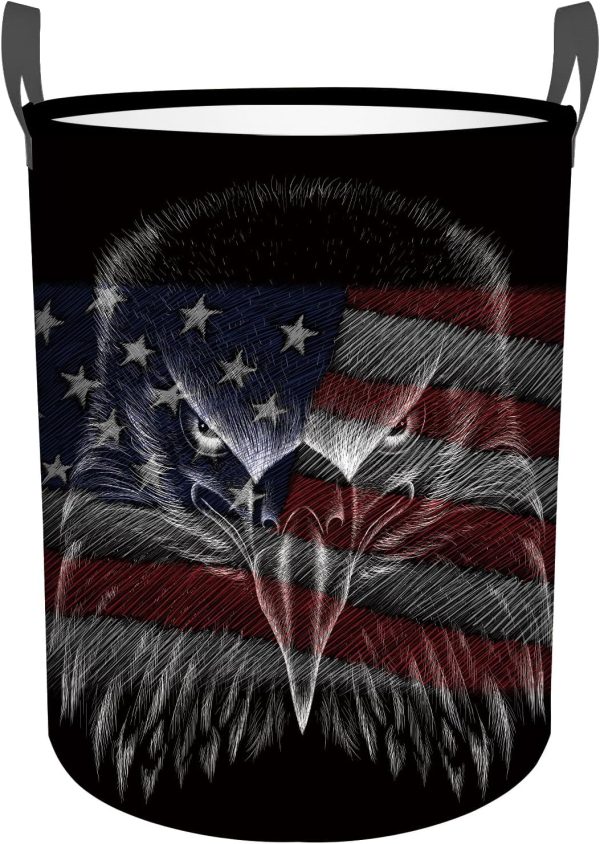 American Flag Eagle Laundry Basket,Laundry Hamper with Handles Collapsible
