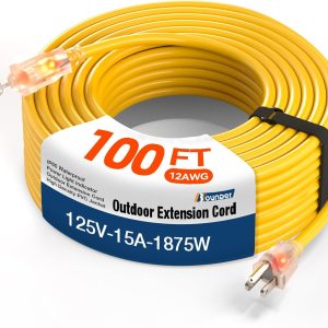 BBOUNDER 100 FT Outdoor Extension Cord Waterproof, 12/3 SJTW Heavy Duty 15A