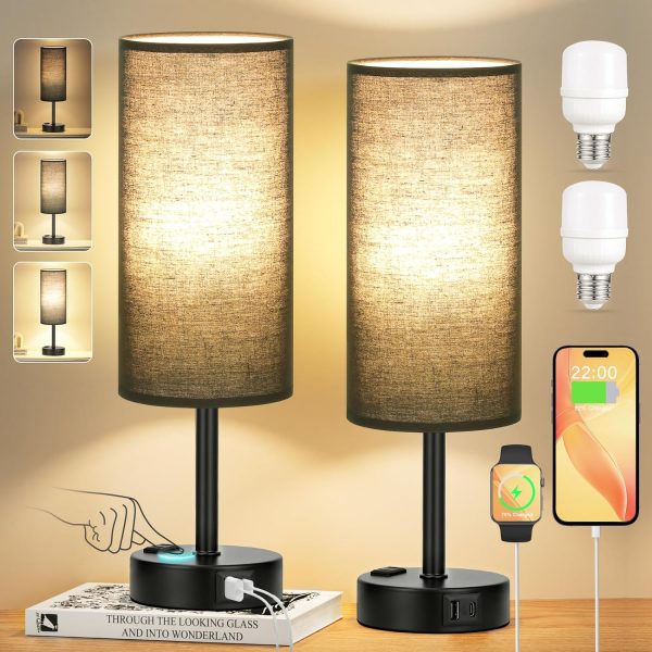 Black Touch Table Lamps Set - 3 Way Dimmable Bedroom Bedside Lamps Set of 2
