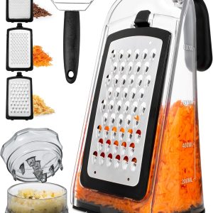 Cheese Grater with Garlic Crusher - Box Grater Cheese Shredder - Cheese