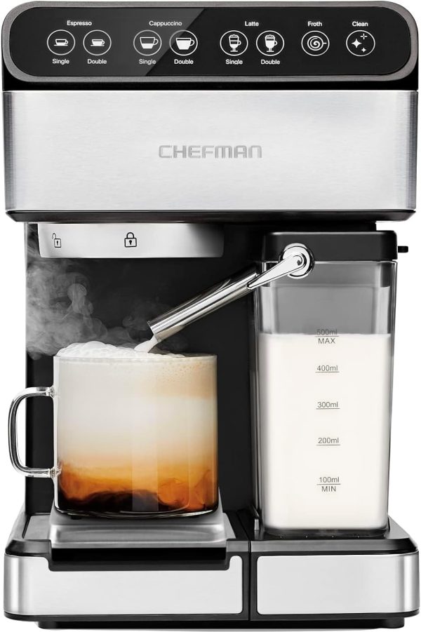 Chefman 6-in-1 Espresso Machine with Built-In Milk Frother, 15-BAR Pump,