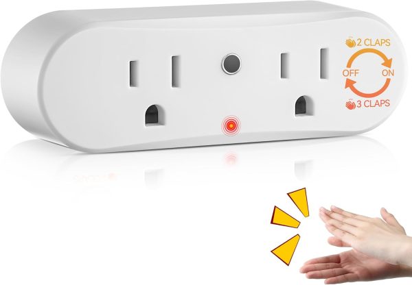 Clapping Light Control Switch, Wireless Wall Outlet with 2 Output Sockets,