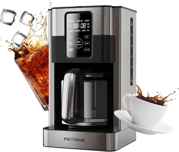 Coffee Maker with Glass Carafe for Home Office, Programmable Stainless