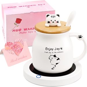 Coffee Mug Warmer, Cute Cat Mug Set, Coffee Cup Warmer for Desk, Gifts for
