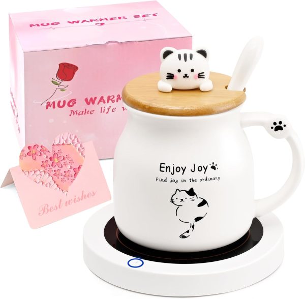 Coffee Mug Warmer, Cute Cat Mug Set, Coffee Cup Warmer for Desk, Gifts for