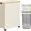 Double Laundry Hamper with Wheels, Divided Laundry Hamper with Removable