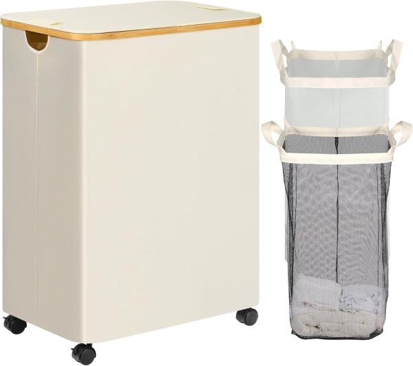Double Laundry Hamper with Wheels, Divided Laundry Hamper with Removable