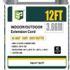 EP 12 Ft Lighted Outdoor Extension Cord - 12/3 SJTW Heavy Duty Grey