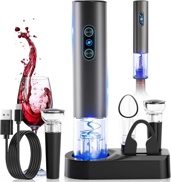 Electric Wine Opener, Rechargeable Cordless Wine Accessories, Stainless
