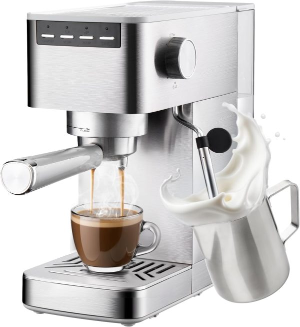 Espresso Machine with Milk Frother, Stainless Steel Espresso Maker,