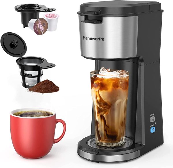 Famiworths Single Serve Coffee Maker, Iced and Hot Coffee Maker for K Cup &