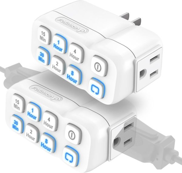 Fosmon Countdown Plug-in Timer Outlet (2 Pack), Timers for Electrical