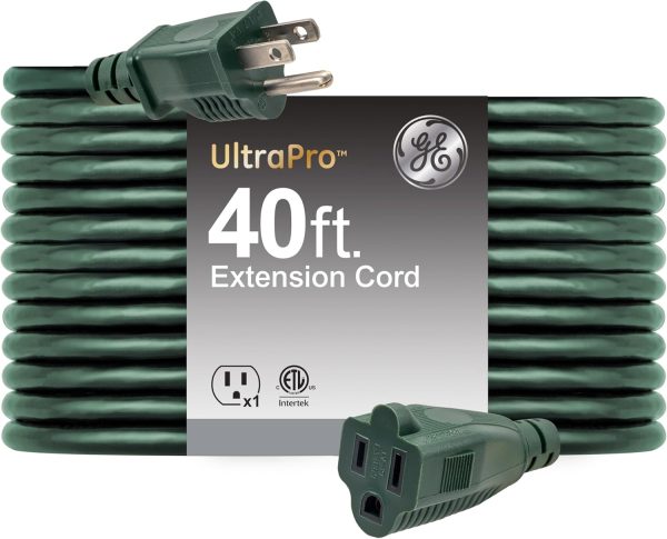 GE Outdoor Extension Cord, 40 Ft, Grounded Heavy Duty Extension Cord, 16AWG