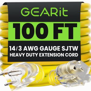 GEARit Outdoor 14 AWG Gauge 3 Prong Plug 100 Foot Extension Cord, Power