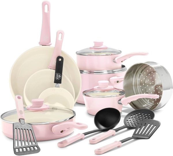 GreenLife Soft Grip 16 Piece Cookware Set, Non-Toxic PFAS-Free Ceramic