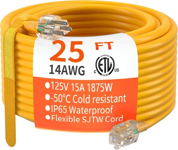 HUANCHAIN 25 ft 14/3 Gauge Heavy Duty Outdoor Extension Cord Waterproof