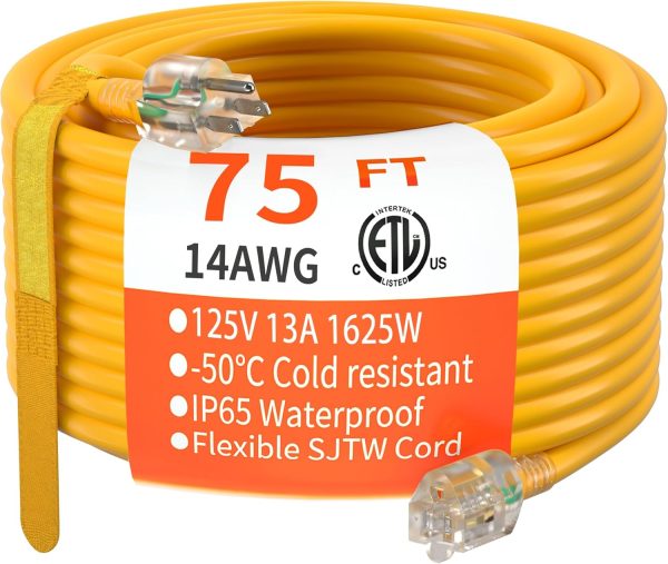 HUANCHAIN 75 ft 14/3 Gauge Heavy Duty Outdoor Extension Cord Waterproof