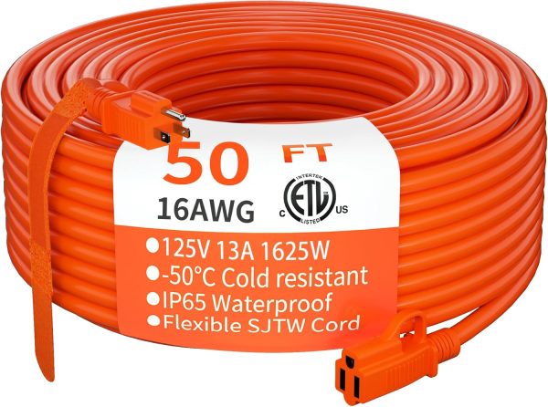 HUANCHAIN Indoor Outdoor Extension Cord 50 ft Waterproof, 16/3 Gauge