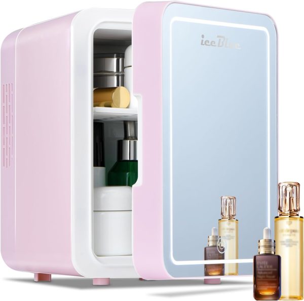 Iceblue Skincare Fridge with Dimmable LED Light Mirror, 4L Compact Makeup