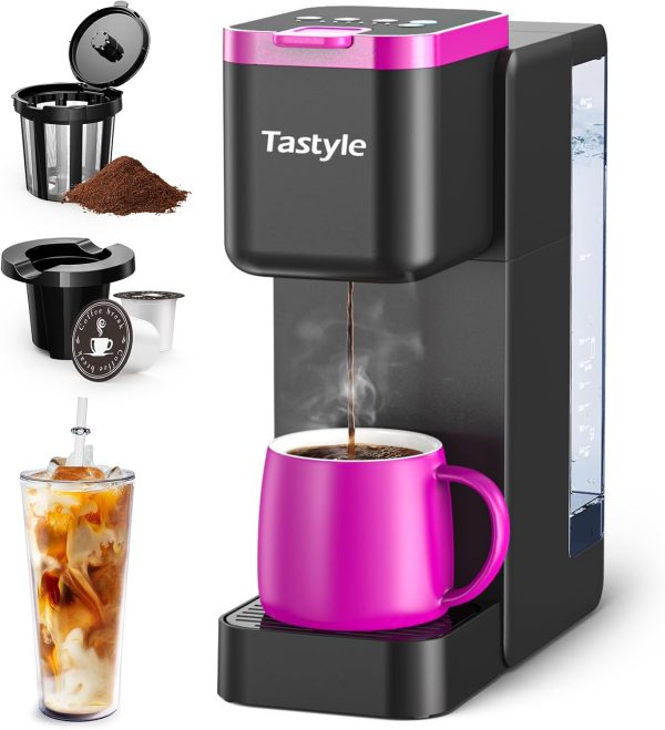 Iced and Hot Coffee Maker, Single Cup Coffee Pod Machine for K Cup & Ground