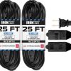 Iron Forge Cable 25 Ft Black Extension Cord 2 Prong with 3 Outlets, 2 Pack,