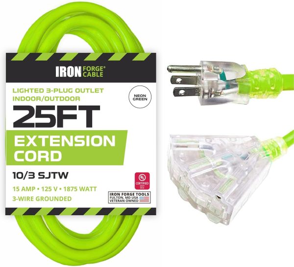 Iron Forge Cable 3 Outlet 10 Gauge Extension Cord 25 ft, 10/3 Heavy Duty