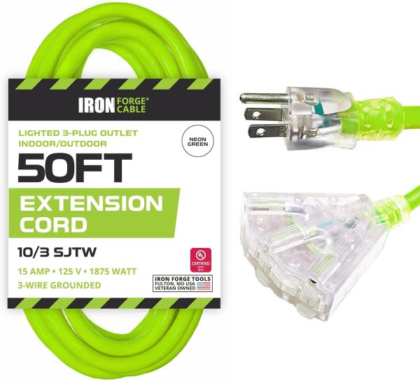 Iron Forge Cable 3 Outlet 10 Gauge Extension Cord 50 ft, 10/3 Heavy Duty
