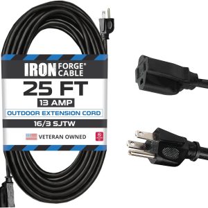 Iron Forge Cable Weatherproof Outdoor Extension Cord 25 ft, 16/3 SJTW Heavy