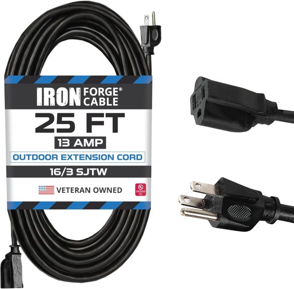 Iron Forge Cable Weatherproof Outdoor Extension Cord 25 ft, 16/3 SJTW Heavy